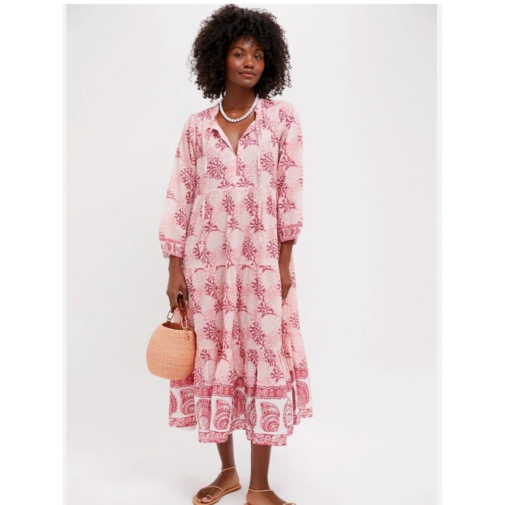 Tuckernuck Dusty Rose Nautilus Shell Long Sleeve Salty Paloma Caftan Size XS NWT